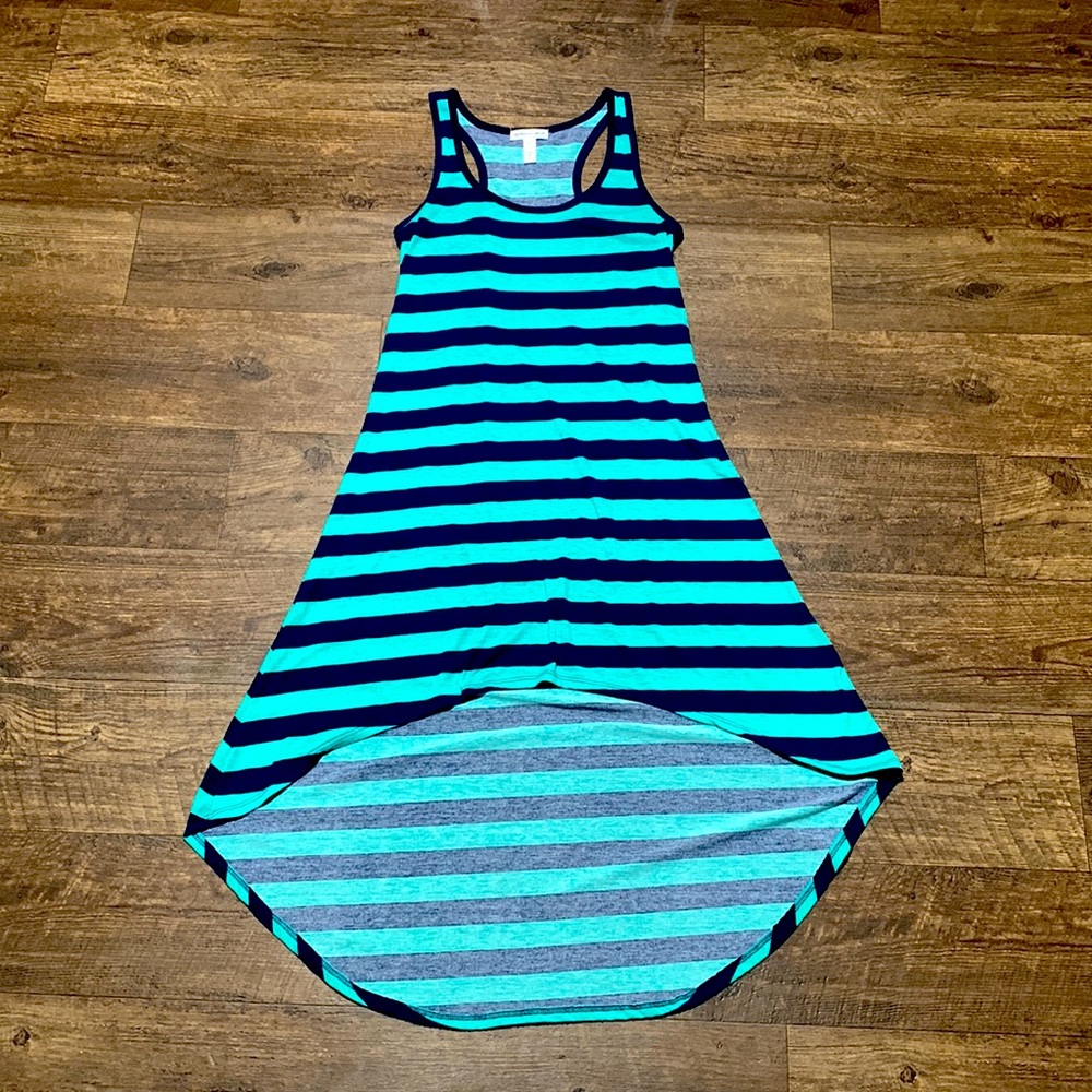 Asymmetrical Blue/Green Striped Dress | Large